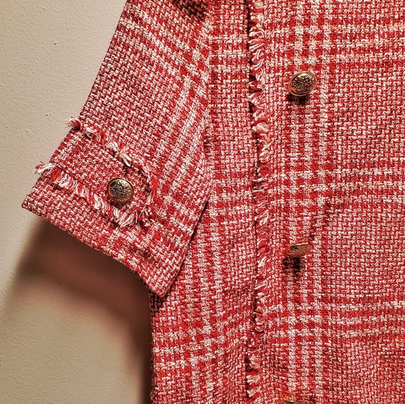 Zara Red and White tweed top in XS - Picture 2 of 2